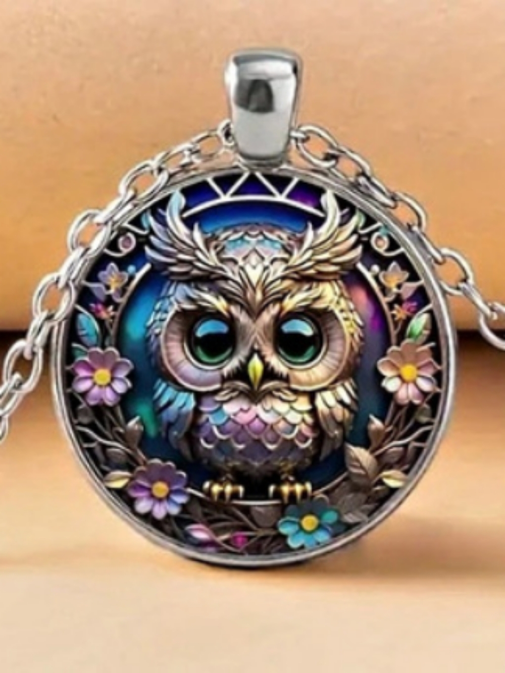 Owl Pendant Necklace in Blue & Silver
